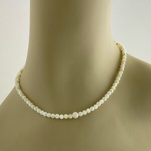 Mother of Pearl Choker Necklace, Handmade, 15.5" Long, Neutral, Minimalist